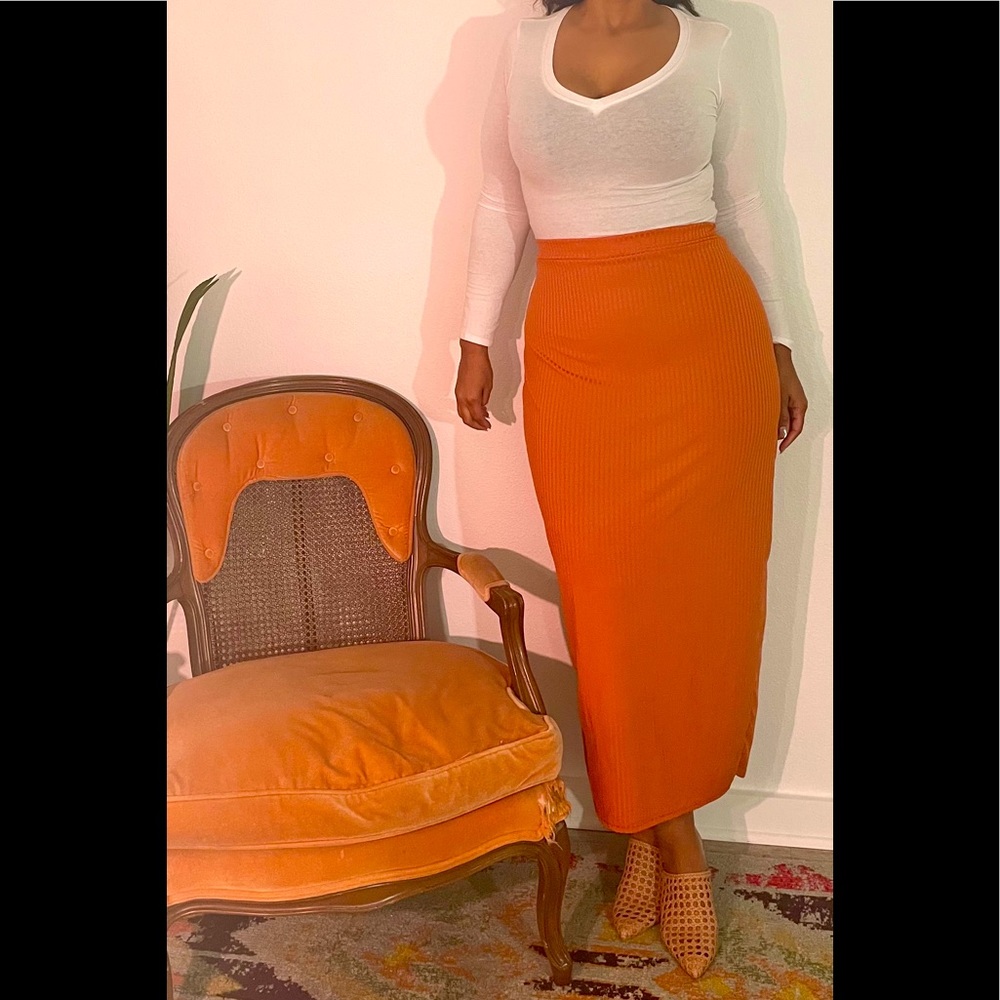 Boho orange ribbed maxi skirt